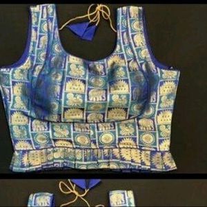 New blue saree readymade banarasi blouse